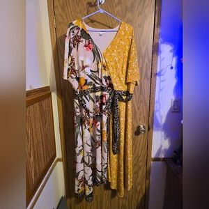 Yellow Asymmetrical Sundress with Floral Print for Cocktail